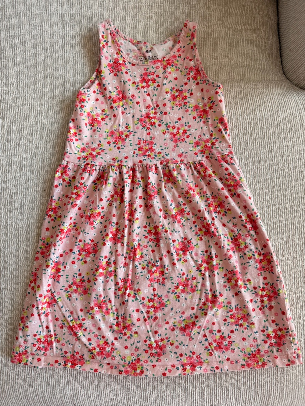 H&M Pink Floral Sleeveless Tank Dress with Multicolor Blossoms 6X/7